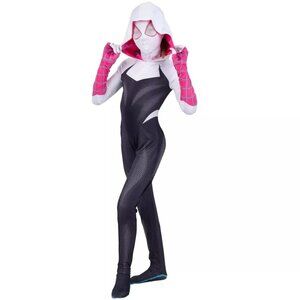 Girls Spider-Gwen Zentai Suit Jumpsuit Halloween Costume Size S 6/6X M 7/8 NWT